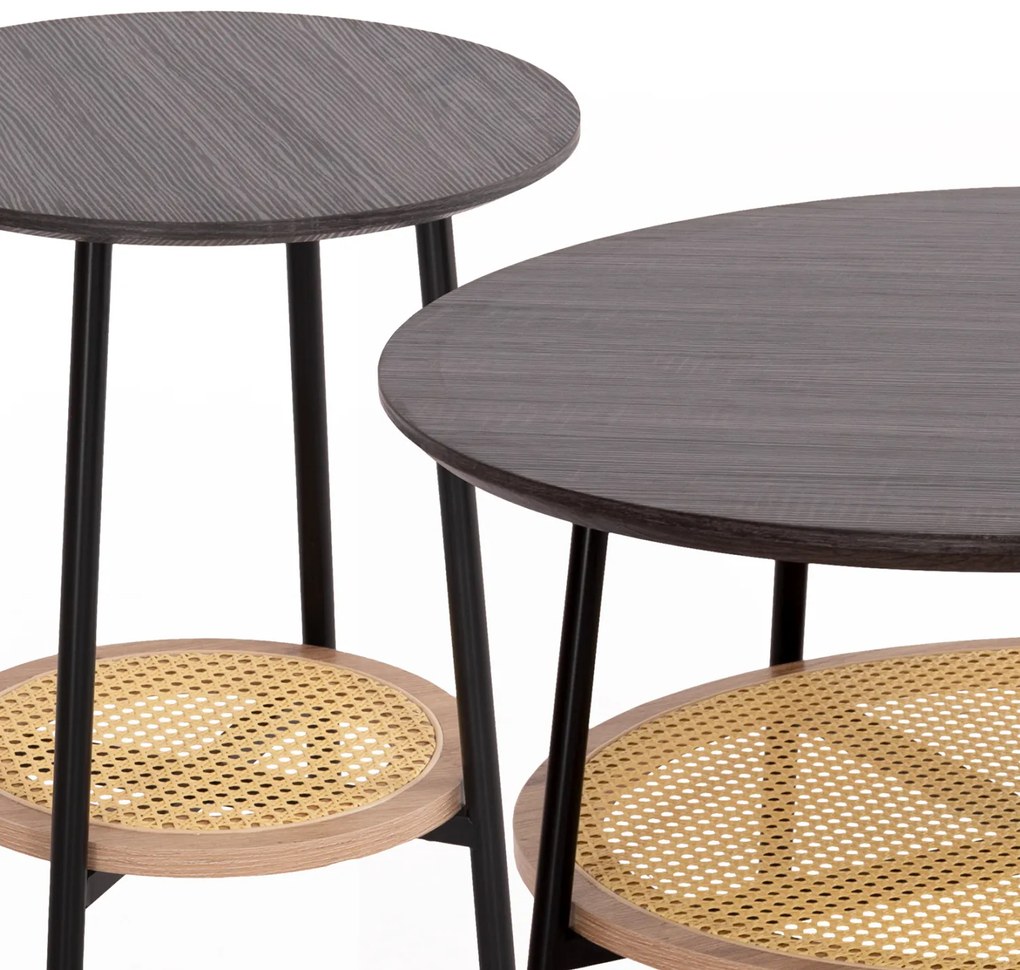 ΣΕΤ 2ΤΜΧ ΤΡΑΠΕΖΙΑ ΣΑΛΟΝΙΟΥ SEWELL HM21087 MDF-ΜΕΤΑΛΛΟ-ΣΥΝΘΕΤΙΚΟ RATTAN Φ80εκ &amp; Φ45εκ