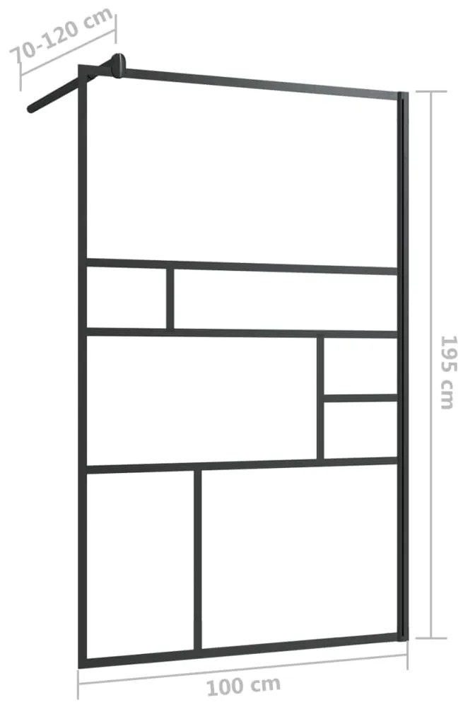vidaXL Διαχωριστικό Ντουζιέρας Μαύρο 100 x 195 εκ. Διαφανές Γυαλί ESG