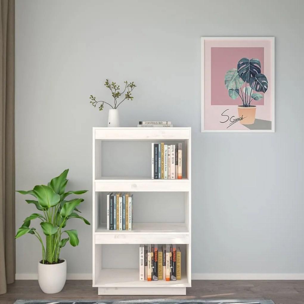 vidaXL Βιβλιοθήκη/Διαχωριστικό Χώρου Λευκό 60x35x103 εκ. Μασίφ Πεύκο