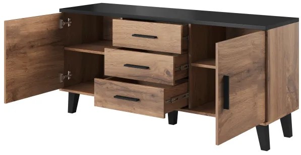 Chest of drawers LOTTA 150 (2D3S) wotan oak/black DIOMMI CAMA-LOTTA-KOMODA-150-2D3S-DWO/CZ