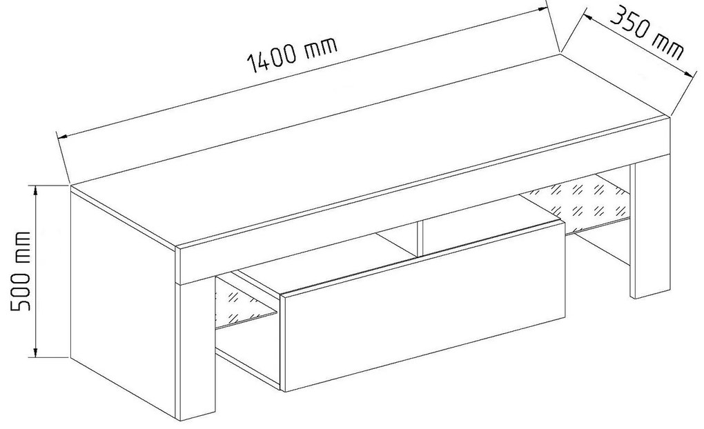 Ξύλινο Έπιπλο Τηλεόρασης LILA Λευκό - Black Laquer Μ140xΠ35xΥ50cm