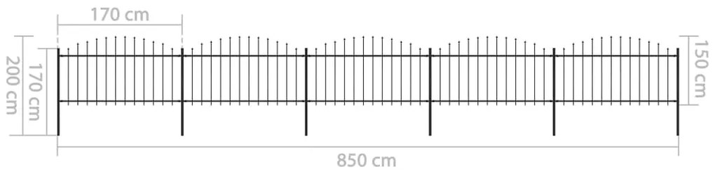 vidaXL Κάγκελα Περίφραξης με Λόγχες Μαύρα (1,25-1,5) x 8,5 μ. Ατσάλινα