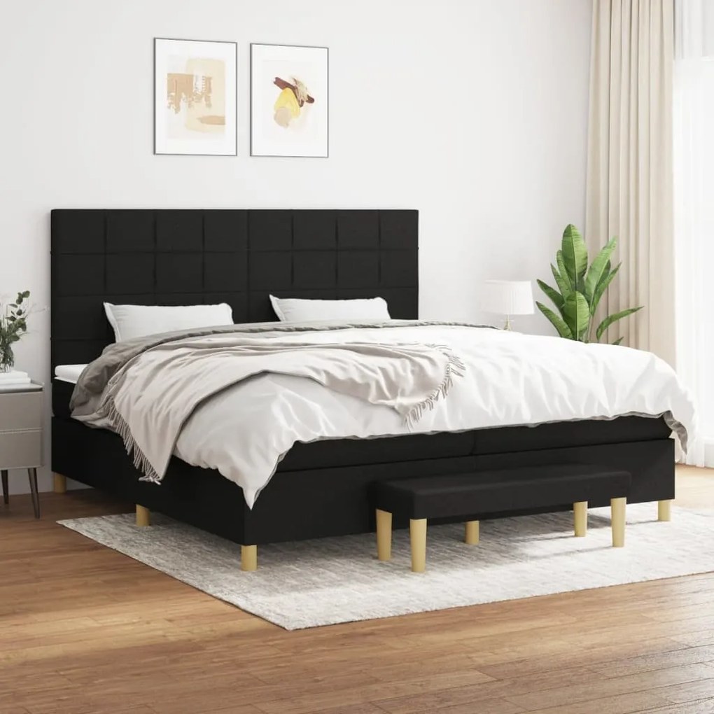 vidaXL Κρεβάτι Boxspring με Στρώμα Μαύρο 200x200 εκ. Υφασμάτινο