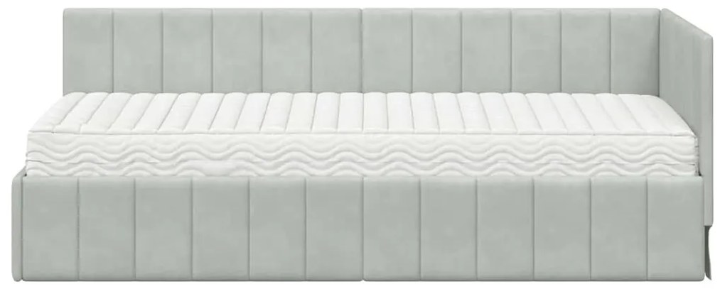 vidaXL Κρεβάτι γωνίας με στρώμα με στρώμα 2 pcs Ανοιχτό γκρι Βελούδο