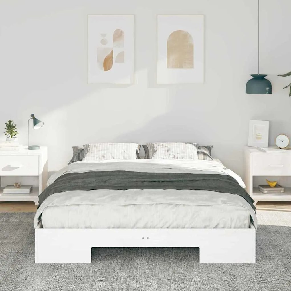 vidaXL Κρεβάτι δαπέδου Λευκό 160 x 200 cm Μασίφ ξύλο πεύκου