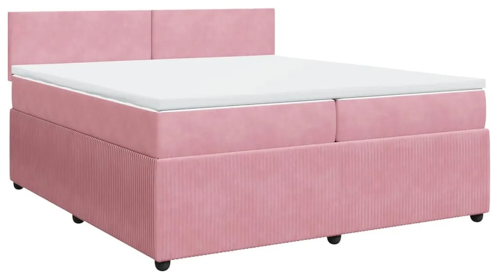 vidaXL Κρεβάτι Boxspring με Στρώμα Ροζ 200x200 εκ. Βελούδινο