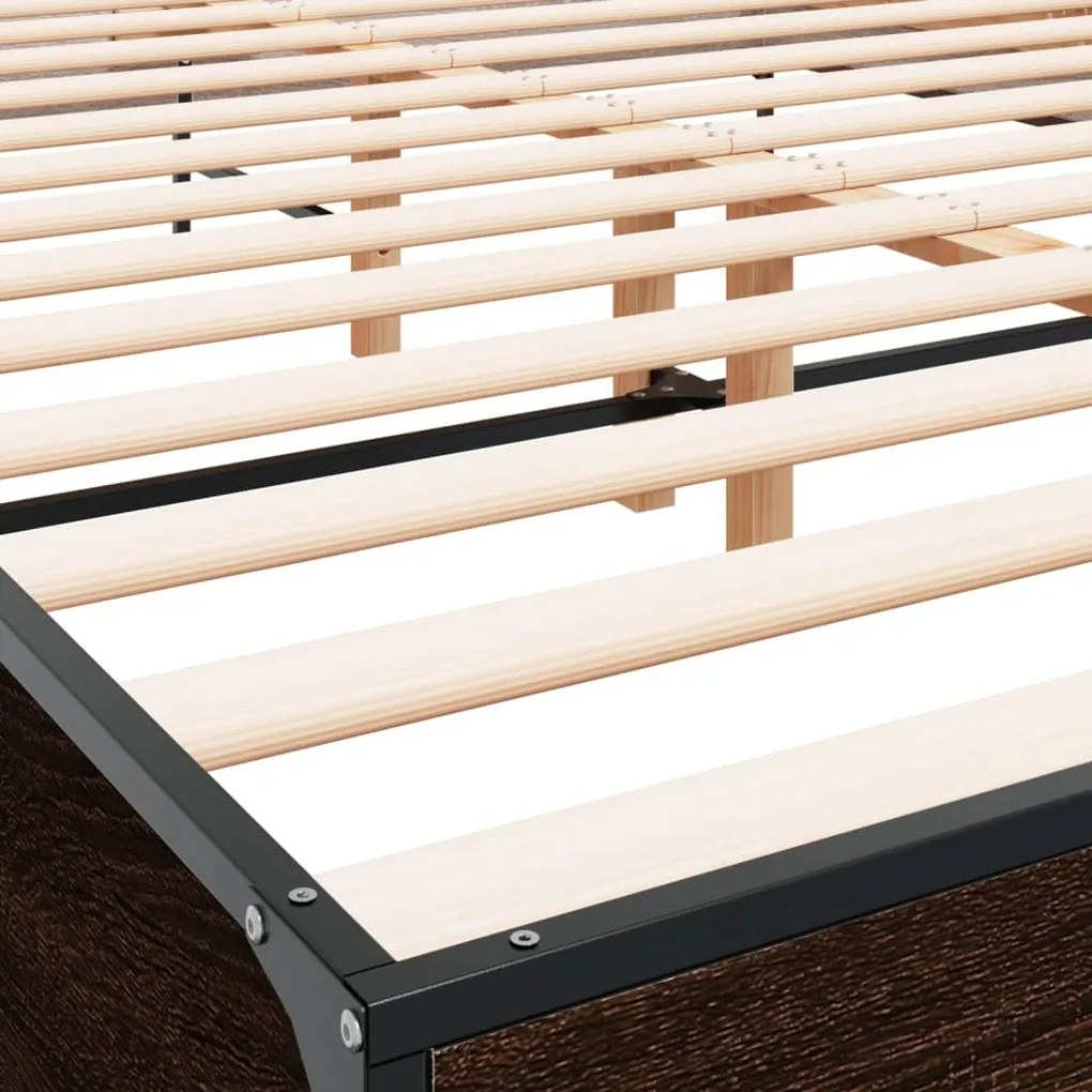 vidaXL Πλαίσιο Κρεβατιού Καφέ Δρυς 160x200 εκ. Επεξ. Ξύλο &amp; Μέταλλο