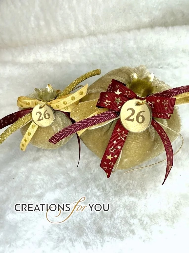 Ρόδι βελούδινο μικρό με χρυσό κοτσάνι 6,5 εκ. - Κόκκινο