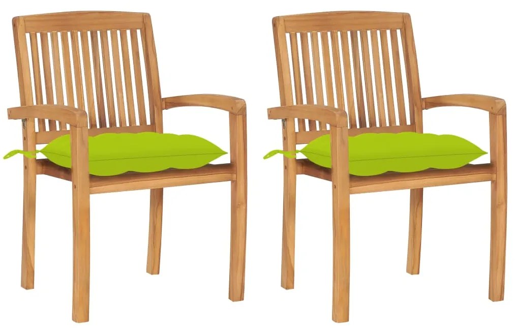 vidaXL Καρέκλες Κήπου 2 τεμ. από Ξύλο Teak με Φωτ. Πράσινα Μαξιλάρια