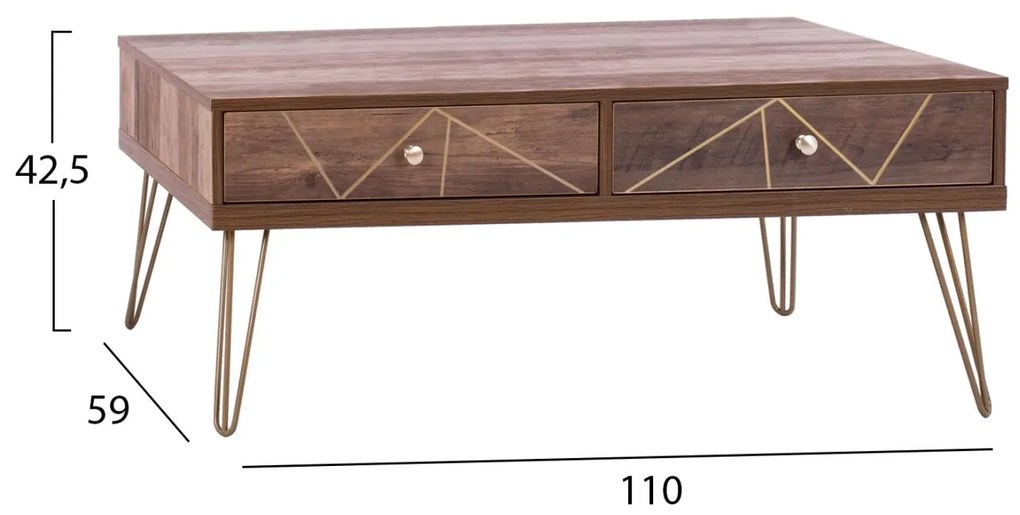 Τραπεζάκι σαλονιού KAITLYN Καρυδί - Χρυσό 110x59x42Υ εκ. 110x59x42 εκ.