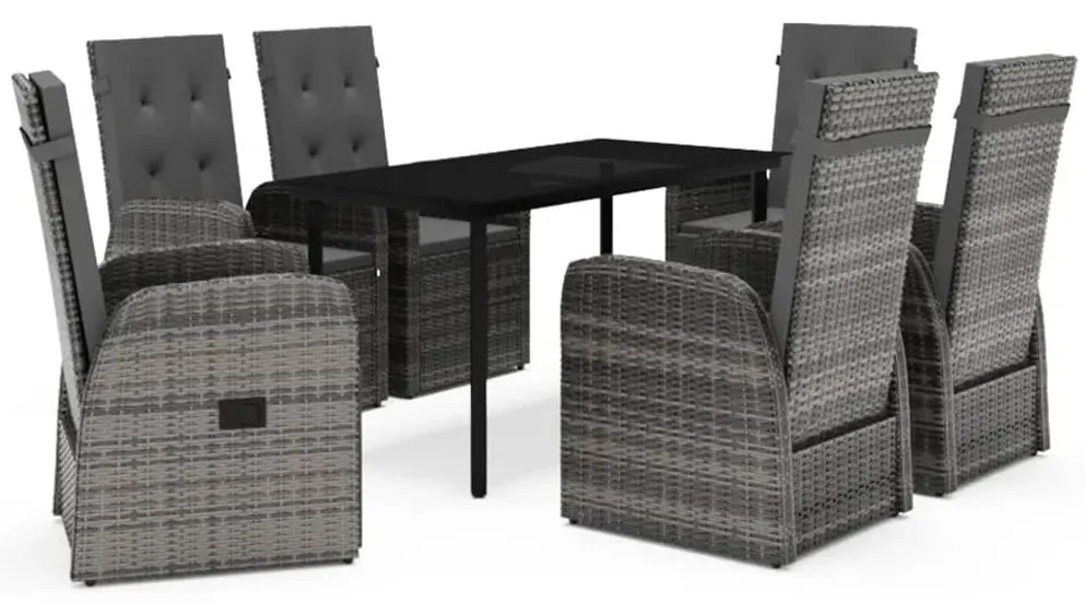 vidaXL Σετ Τραπεζαρίας Κήπου 7 τεμ. Γκρι με Μαξιλάρια