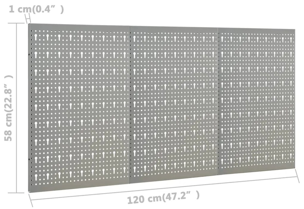 Πλάτες Εργαλείων Τοίχου Διάτρητες 3 τεμ. 40 x 58 εκ. Ατσάλινες - Γκρι