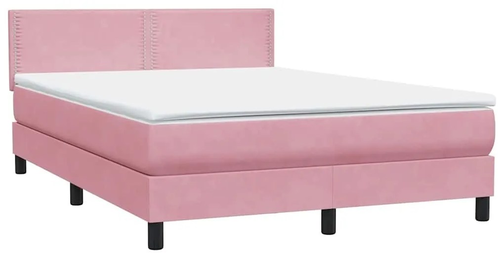 Box Spring κρεβάτι με στρώμα ροζ 140x220 cm Βελούδινο - Ροζ