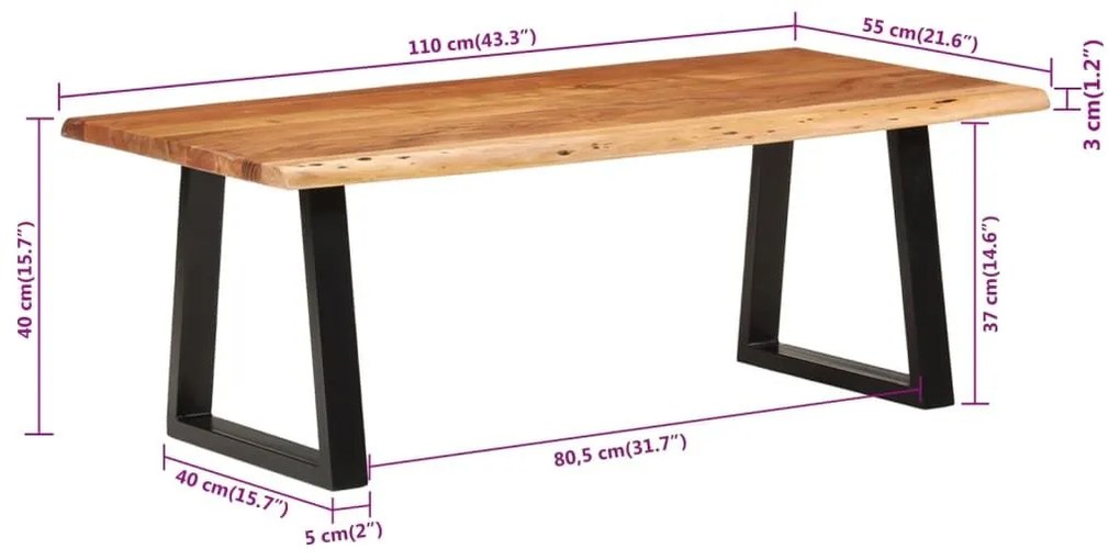 Τραπεζάκι Σαλονιού 110 x 55 x 40 εκ. από Μασίφ Ξύλο Ακακίας - Καφέ