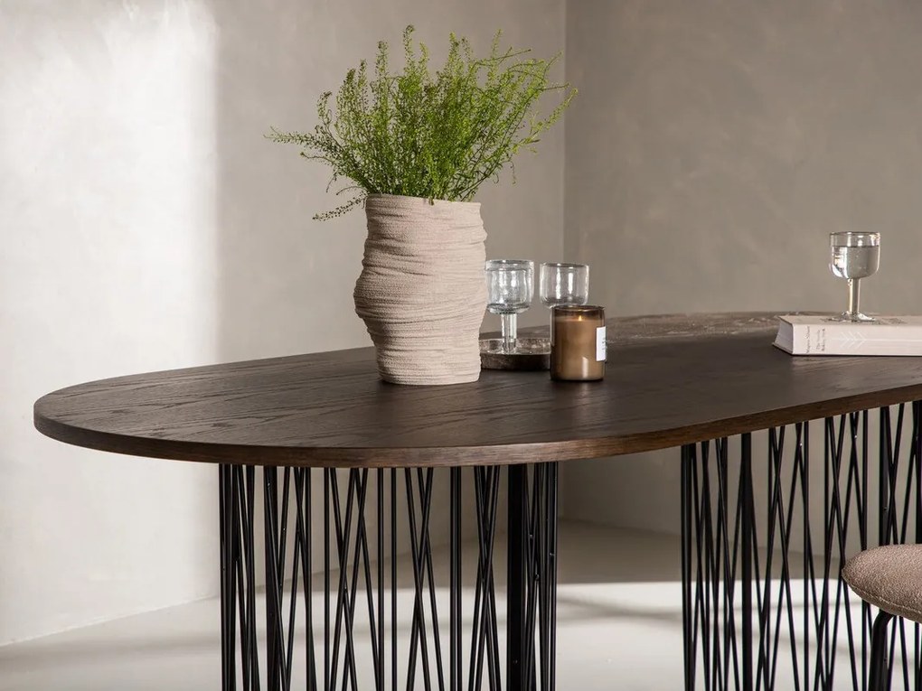 Τραπέζι Dallas 3193, Μαύρο, Καφέ, 74x100x220cm, 40 kg, Φυσικό ξύλο καπλαμά, Ινοσανίδες μέσης πυκνότητας, Μέταλλο | Epipla1.gr