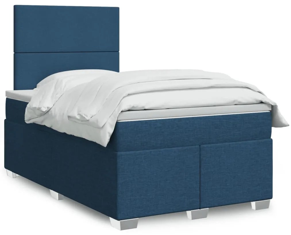 vidaXL Κρεβάτι Boxspring με Στρώμα Μπλε 120x190 εκ. Υφασμάτινο