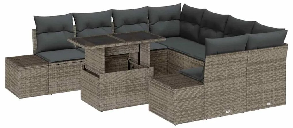 vidaXL Σετ Καναπέ Κήπου με μαξιλάρι 9 pcs Γκρι 100 x 55 x 73 εκ
