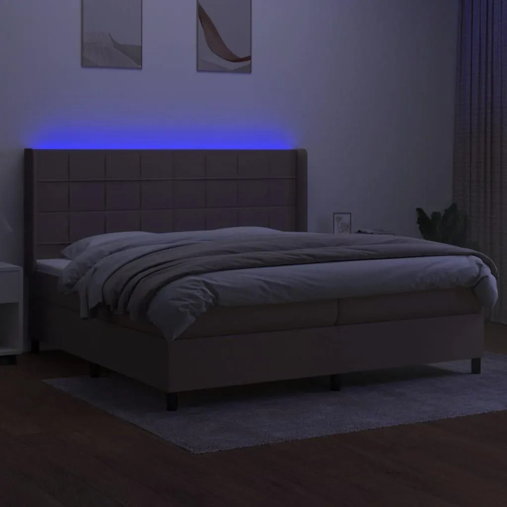 Κρεβάτι Boxspring με Στρώμα &amp; LED Taupe 200x200 εκ. Υφασμάτινο - Μπεζ-Γκρι