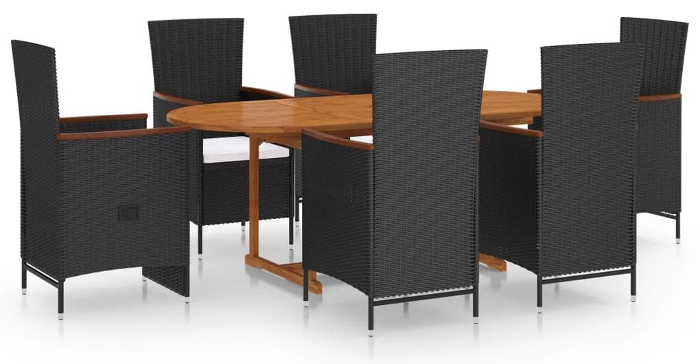 vidaXL Σετ Τραπεζαρίας Κήπου 7 Τεμαχίων Μαύρο από Συνθετικό Ρατάν