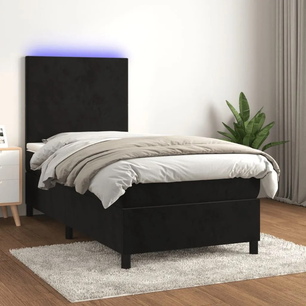 ΚΡΕΒΑΤΙ BOXSPRING ΜΕ ΣΤΡΩΜΑ &amp; LED ΜΑΥΡΟ 90X190 ΕΚ. ΒΕΛΟΥΔΙΝΟ 3135977