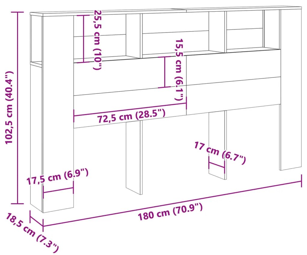 Κεφαλάρι Με Αποθηκευτικό Χώρο 180x18,5x102,5 εκ. Επεξ. Ξύλο 856885