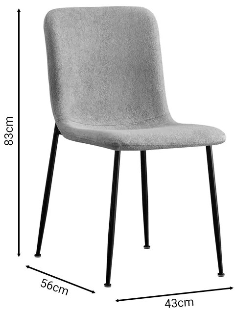 Καρέκλα Gratify pakoworld γκρι μπουκλέ ύφασμα-πόδι μαύρο μέταλλο 43x56x83εκ