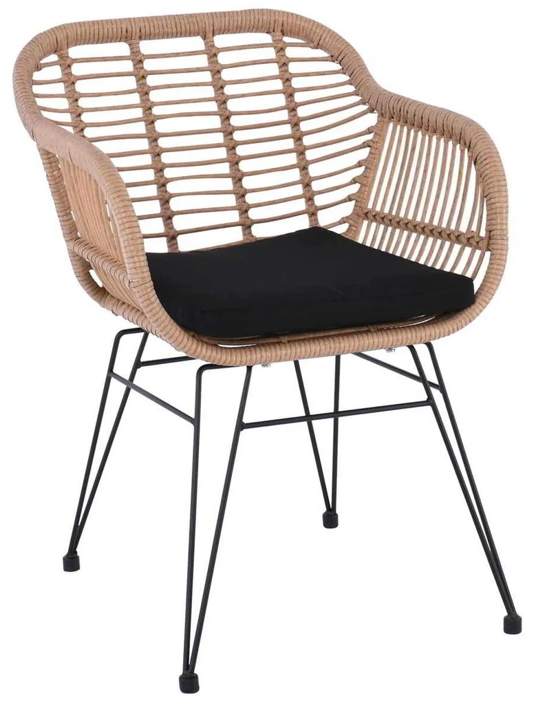 Πολυθρ.Μεταλ.Μαύρη/Wicker Φυσικό, SALSA Μαξ.Μαύρο 55x66x76cm