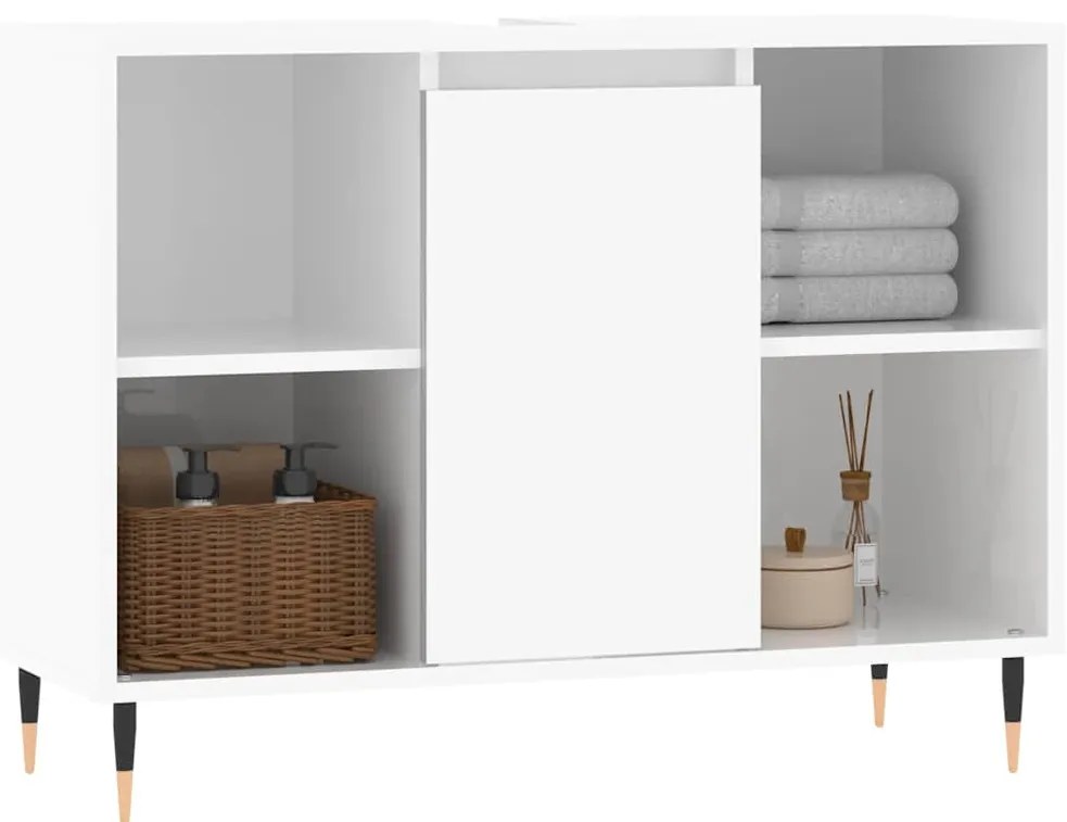 vidaXL Ντουλάπι Μπάνιου Γυαλ. Λευκό 80 x 33 x 60 εκ. από Επεξεργ. Ξύλο