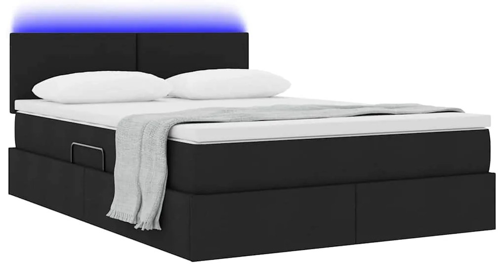 vidaXL Κρεβάτι με αποθηκευτικό χώρο και LED Μαύρο 140 x 190 cm