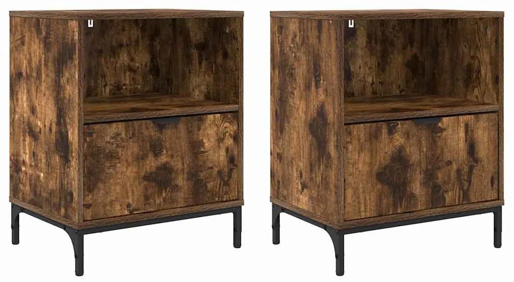 vidaXL Κομοδίνα 2 pcs Καπνιστή δρυς 49 x 36 x 61 εκ Επεξεργασμένο ξύλο
