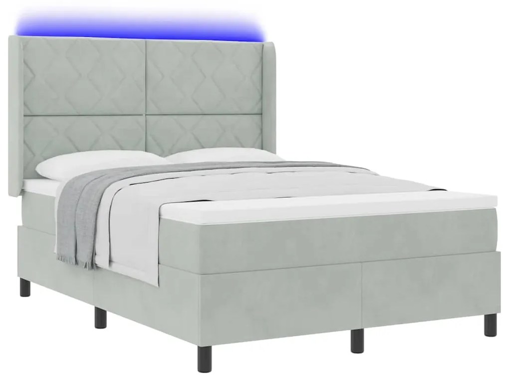 vidaXL Κρεβάτι Box Spring LED με Στρώμα Ανοιχτό γκρι 140 x 190 cm