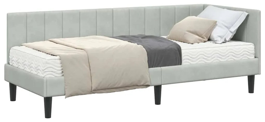 vidaXL Κρεβάτι γωνίας με στρώμα με στρώμα 2 pcs Ανοιχτό γκρι Βελούδο