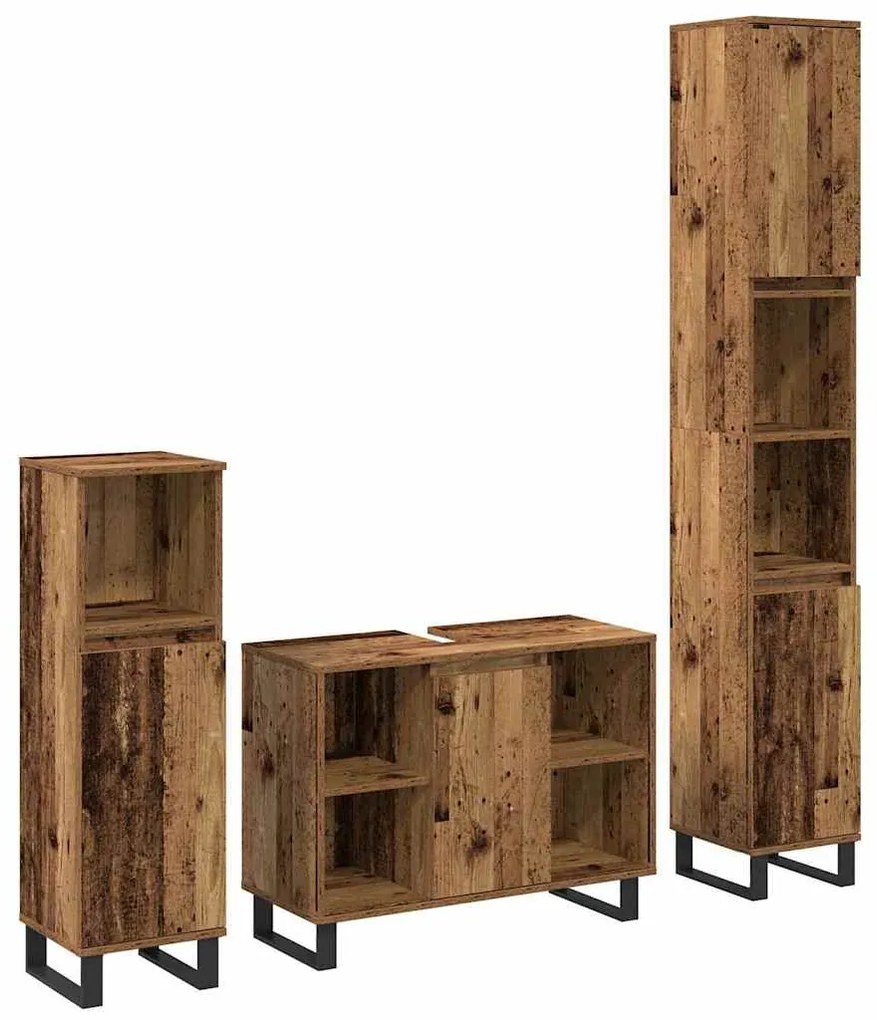 Σετ Επίπλων Μπάνιου με ράφι 3 pcs Καφέ Επεξεργασμένο ξύλο