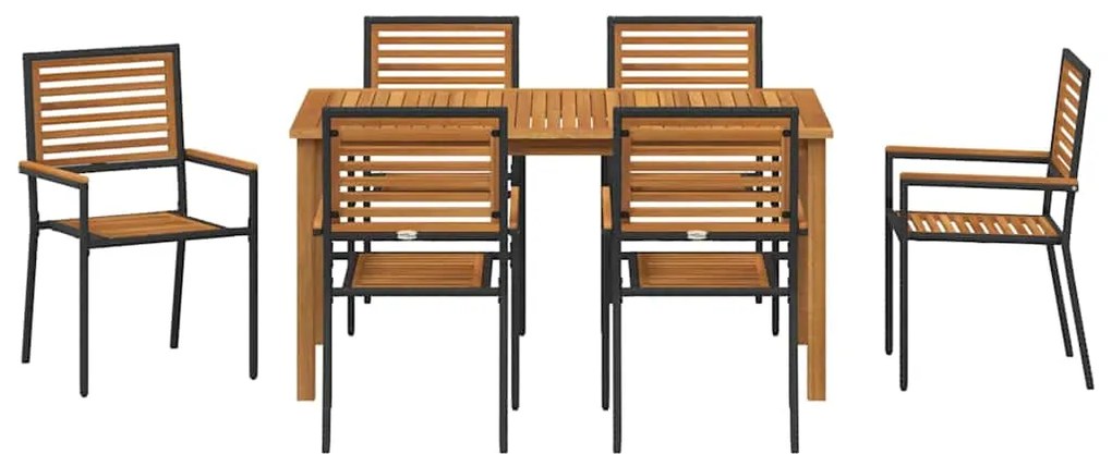 vidaXL Σέτ φαγητού για κήπο 7 pcs Μαύρο Στερεό Ξύλο Ακακίας