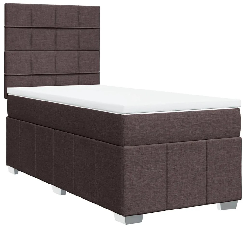 vidaXL Κρεβάτι Boxspring με Στρώμα Σκούρο Καφέ 90x200 εκ. Υφασμάτινο