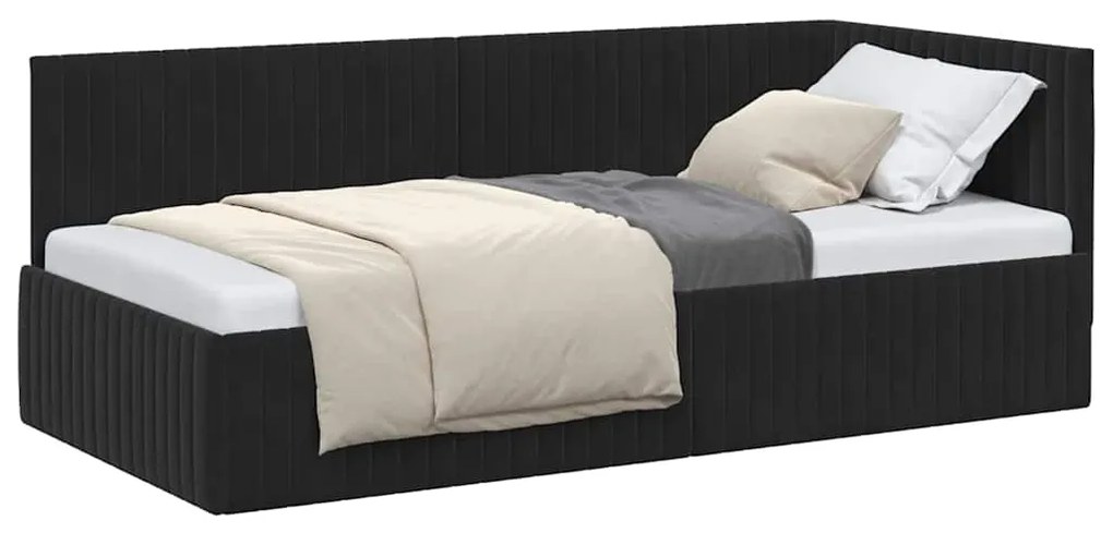 vidaXL Κρεβάτι Γωνίας με κεφαλάρι Μαύρο 90 x 190 cm Βελούδο