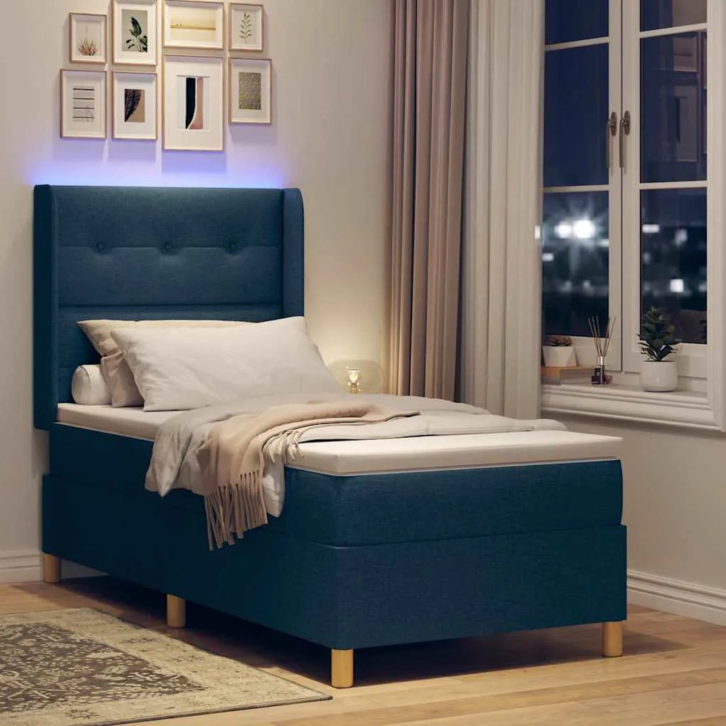 vidaXL Κρεβάτι με ελατήρια με στρώμα Μπλε 90 x 190 cm ύφασμα