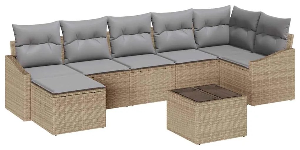 vidaXL Σέτ φαγητού για κήπο με μαξιλάρι 8 pcs Μπεζ, Ανοιχτό Γκρι