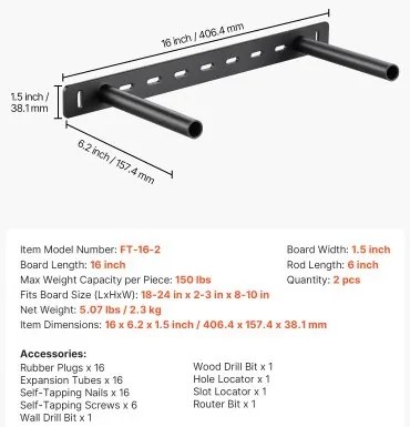 VEVOR 2 Pcs Shelf Brackets 16 inch / 406.4 mm Heavy Duty Floating Shelf Brackets