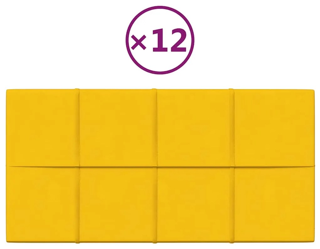 vidaXL Πάνελ Τοίχου 12 τεμ. Κίτρινος 60x30 εκ 2,16 μ² Βελούδο
