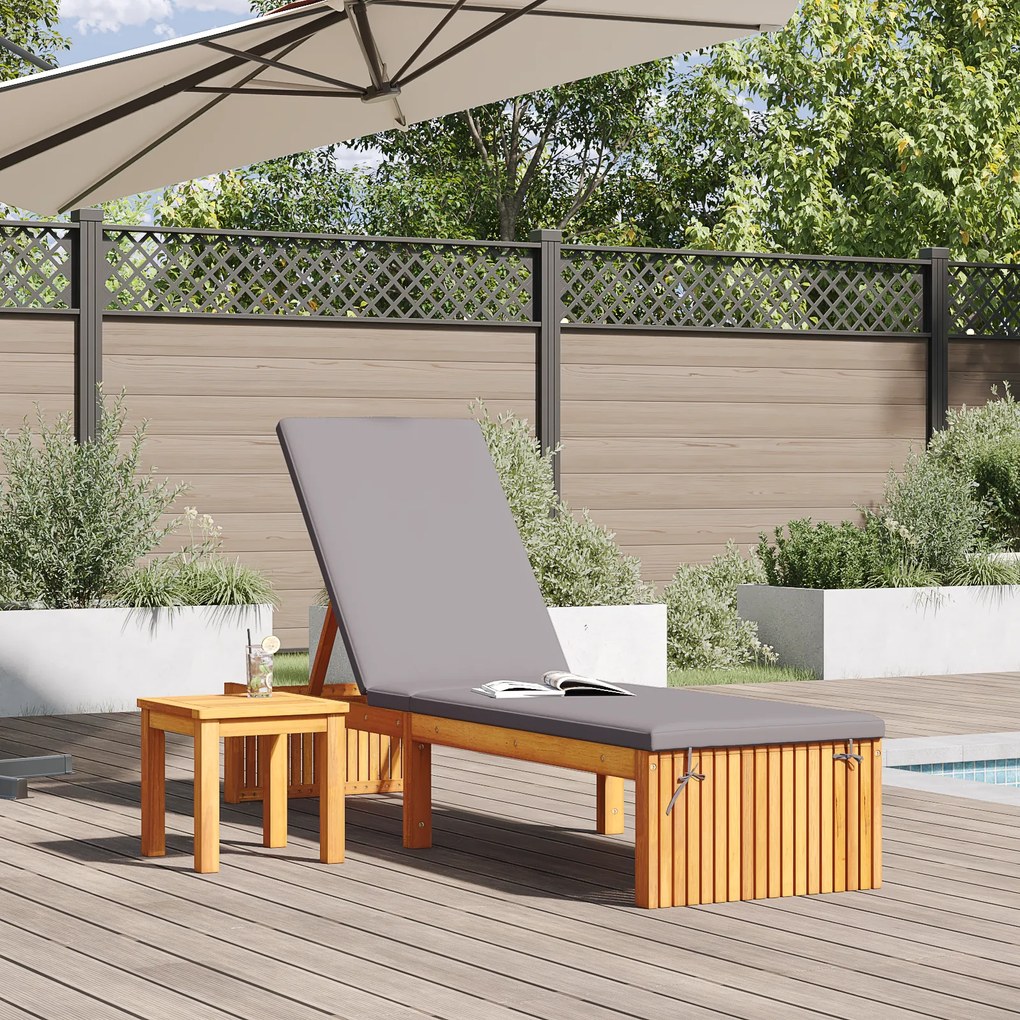 vidaXL Ξαπλώστρα με μαξιλάρι 200x55x30 cm Μασίφ ξύλο ακακίας