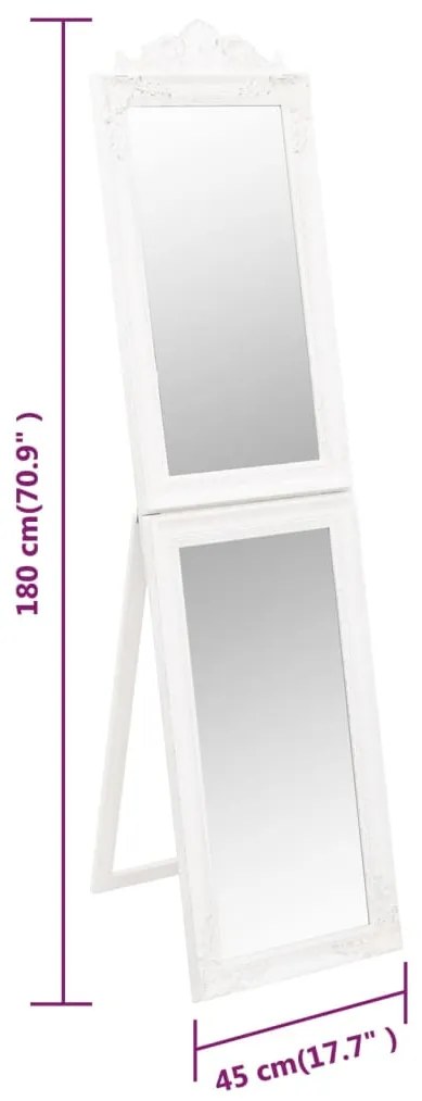 vidaXL Καθρέπτης Επιδαπέδιος Λευκός 45 x 180 εκ.