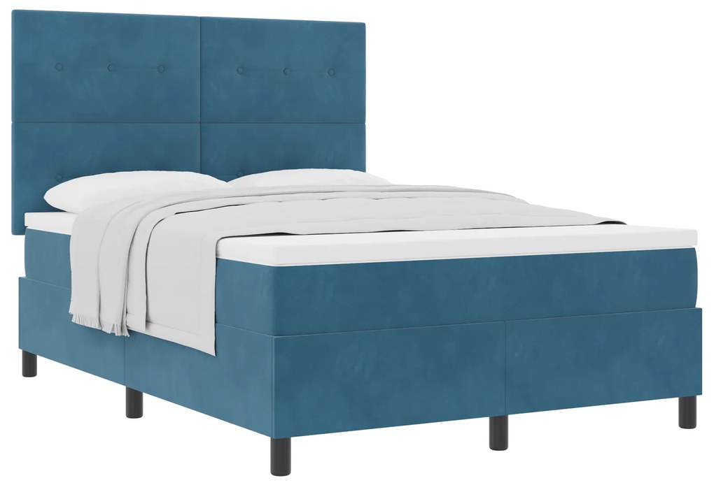 vidaXL Κρεβάτι Box Spring με Στρώμα Σκούρο Μπλε 140x190 εκ. Βελούδο