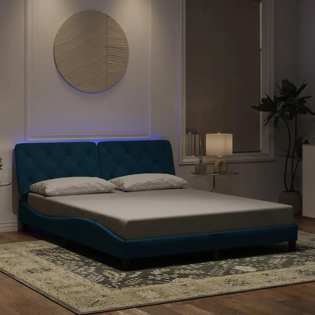 vidaXL Πλαίσιο Κρεβατιού με LED Μπλε 160x200 εκ. Βελούδινο