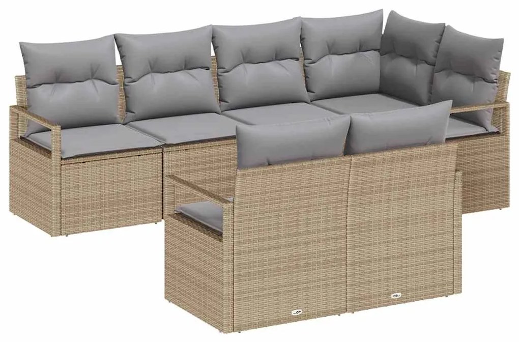 vidaXL Σετ Καναπέ Κήπου 7 pcs Μπεζ Πολυ ράταν
