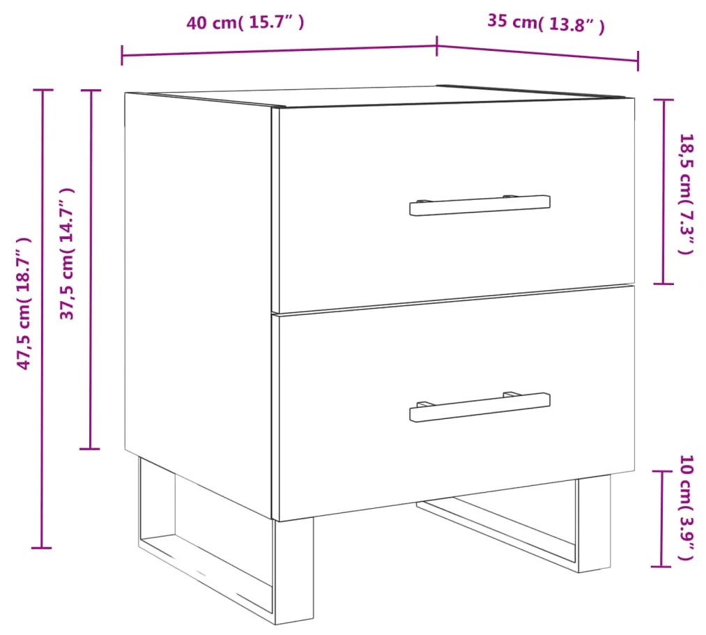 Κομοδίνα 2 τεμ. Καφέ Δρυς 40 x 35 x 47,5 εκ. από Επεξεργ. Ξύλο - Καφέ