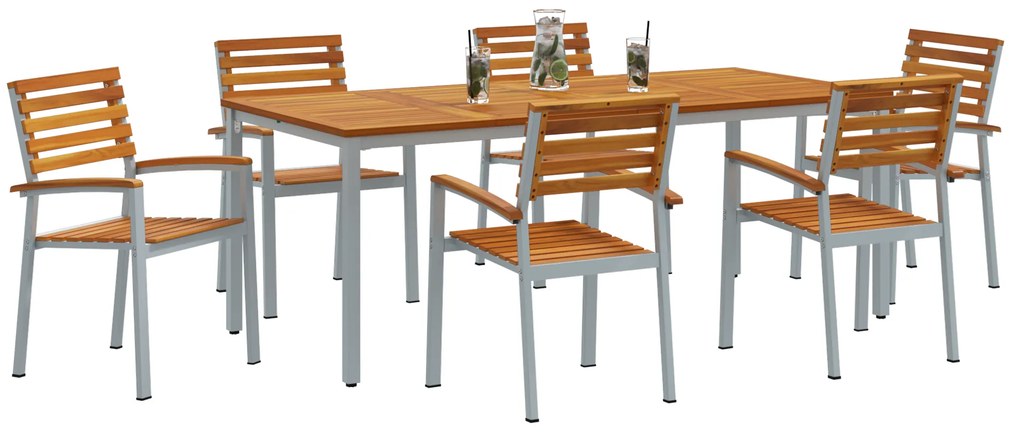 vidaXL Σέτ φαγητού για κήπο 7 pcs Γκρι και καφέ 200 x 90 x 75 cm