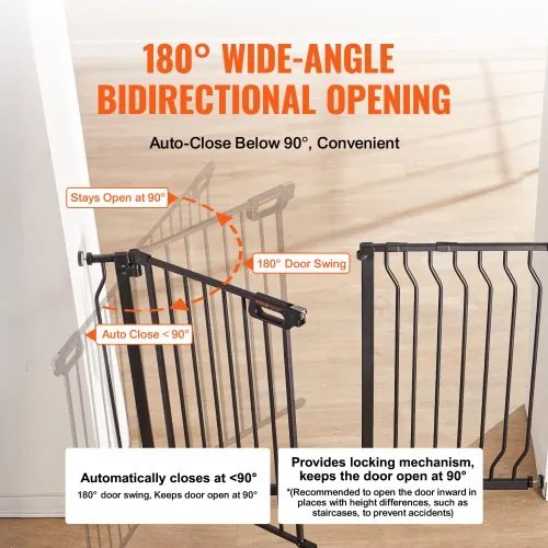 VEVOR Baby Gate, 29.5&quot;-48.4&quot; Extra Wide, 30&quot; High, Dog Gate for Stairs Doorways and House, Easy Step Walk Thru Auto Close Child Gate Pet Security Gate with Pressure Mount Kit and Wall Mount Kit, Black