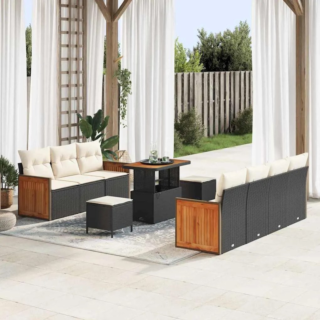 vidaXL Σετ Καναπέ Κήπου 10 pcs Μαύρο, Κρέμα 90 x 55 x 71 cm