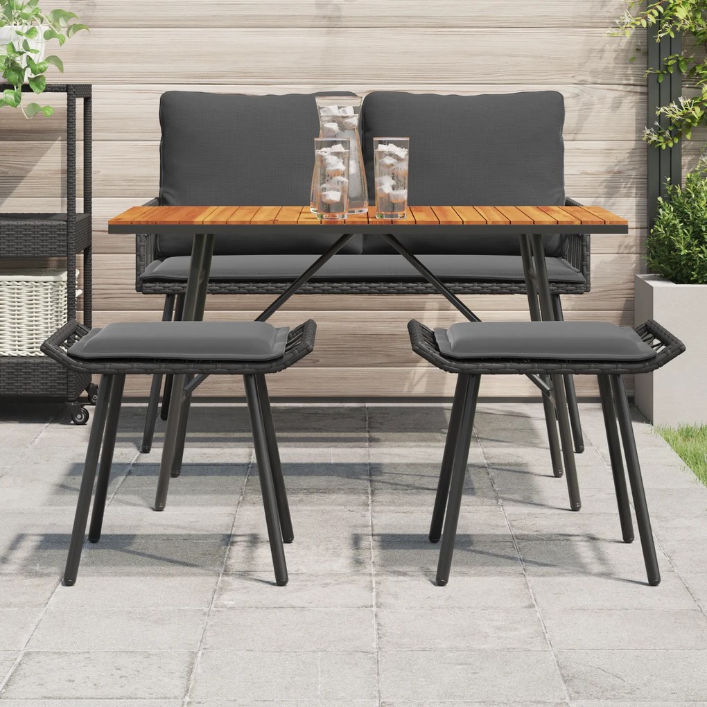 vidaXL Κήπος Σκαμπό 2 τμχ Μαύρο 50x40x45 εκ Πολυ Ράτταν